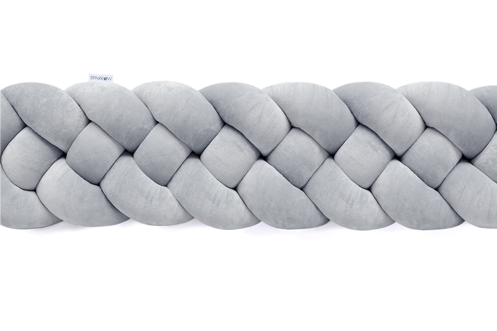 classic-grey.jpg Geflochtener Bettschutz, 4 Stränge, Velours / klassisches Grau