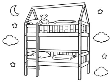 Colouring page: children’s bed to colour in