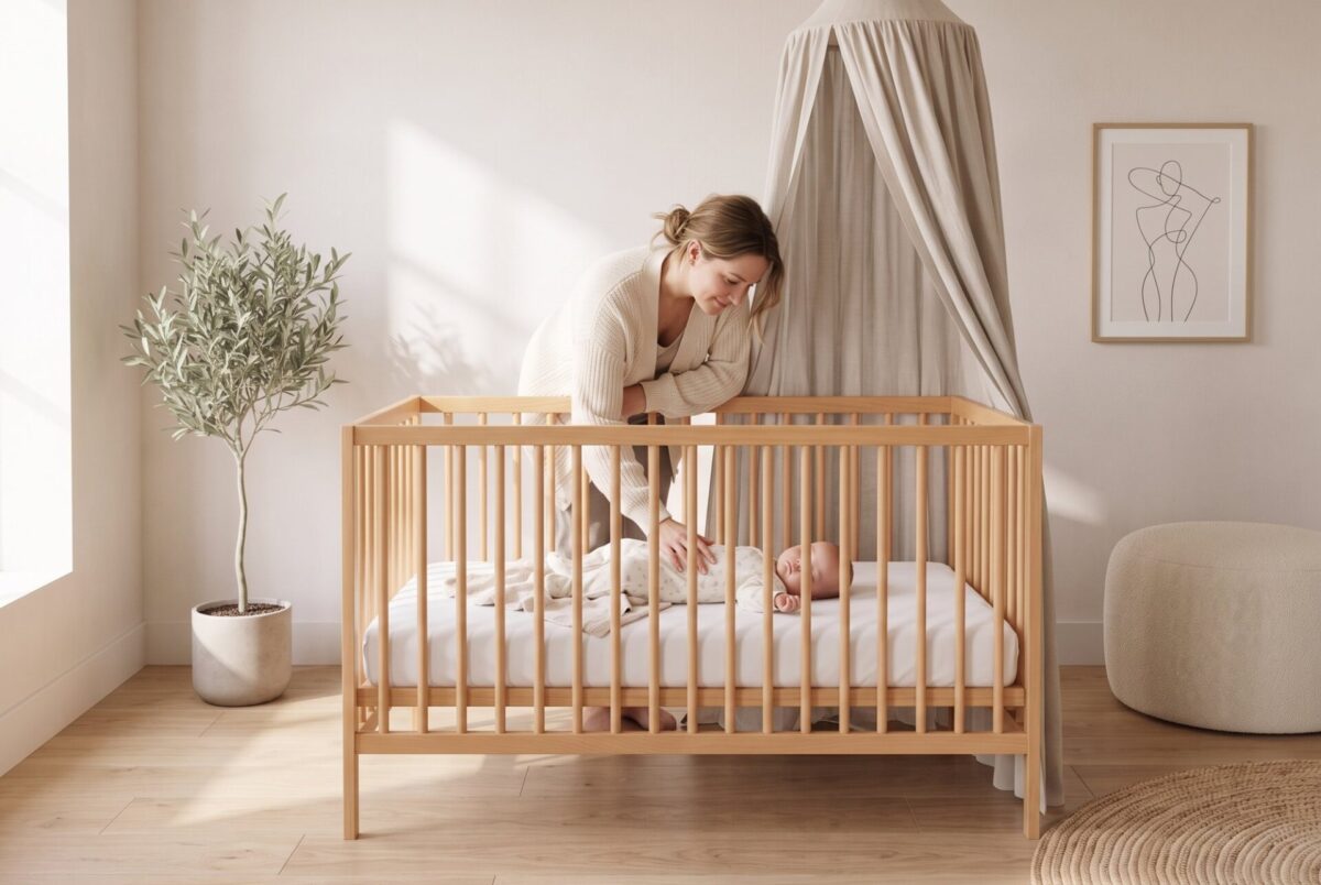 VERA Cot Bed – story time together VERA Cot Bed with parent and child