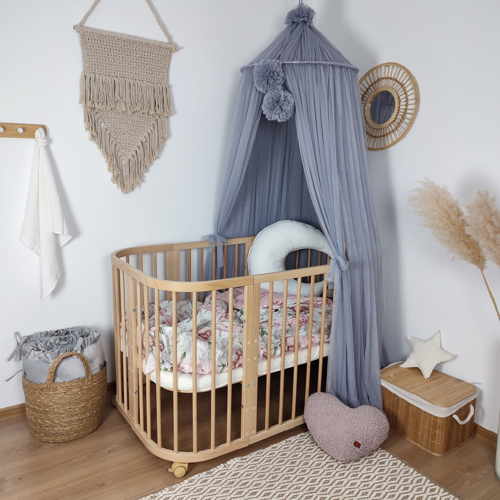 Tulle Canopy with Pompoms – Ceiling Mounted