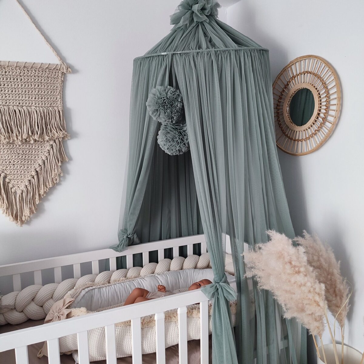 Tulle Canopy with Pompoms – Ceiling Mounted