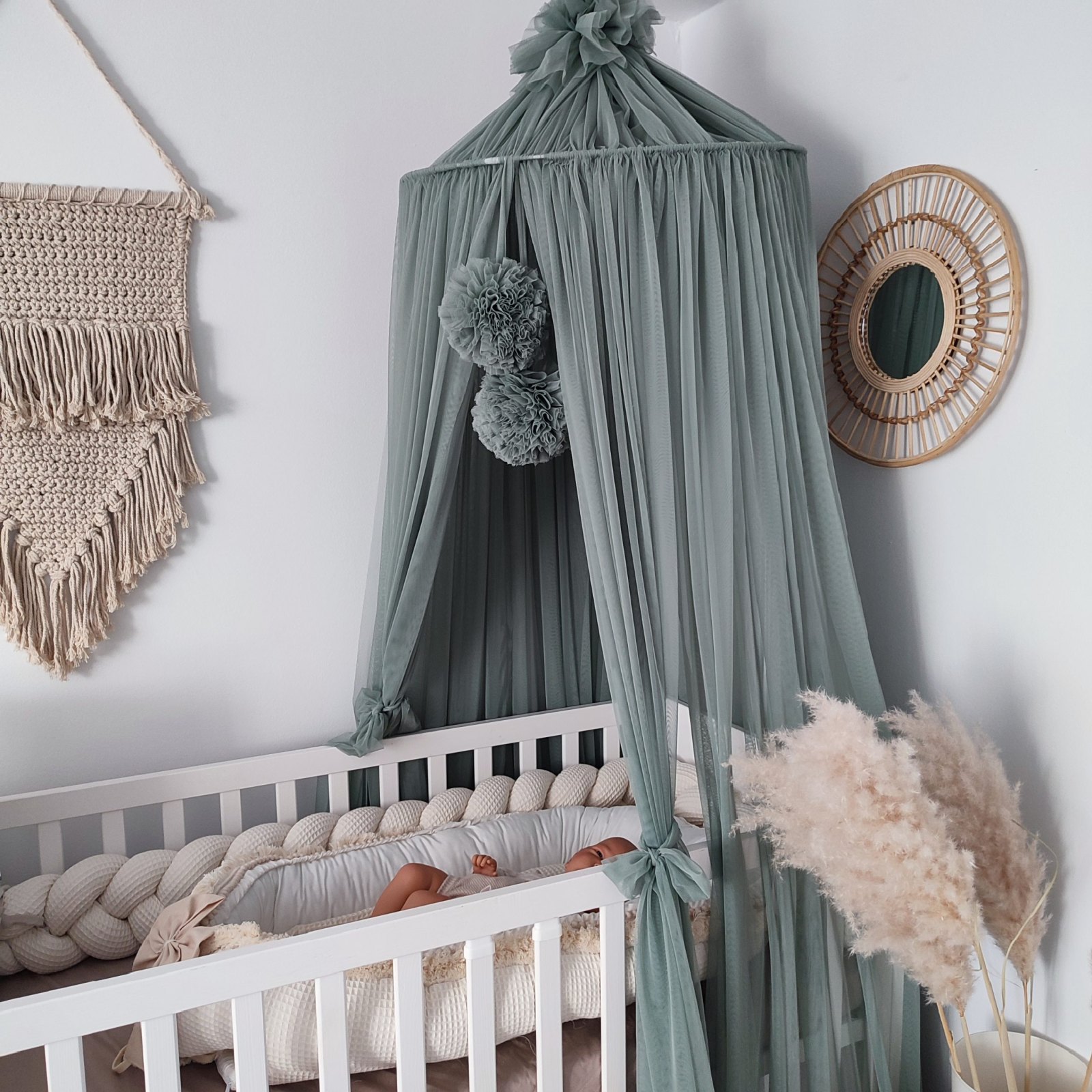 Tulle Canopy with Pompoms – Ceiling Mounted