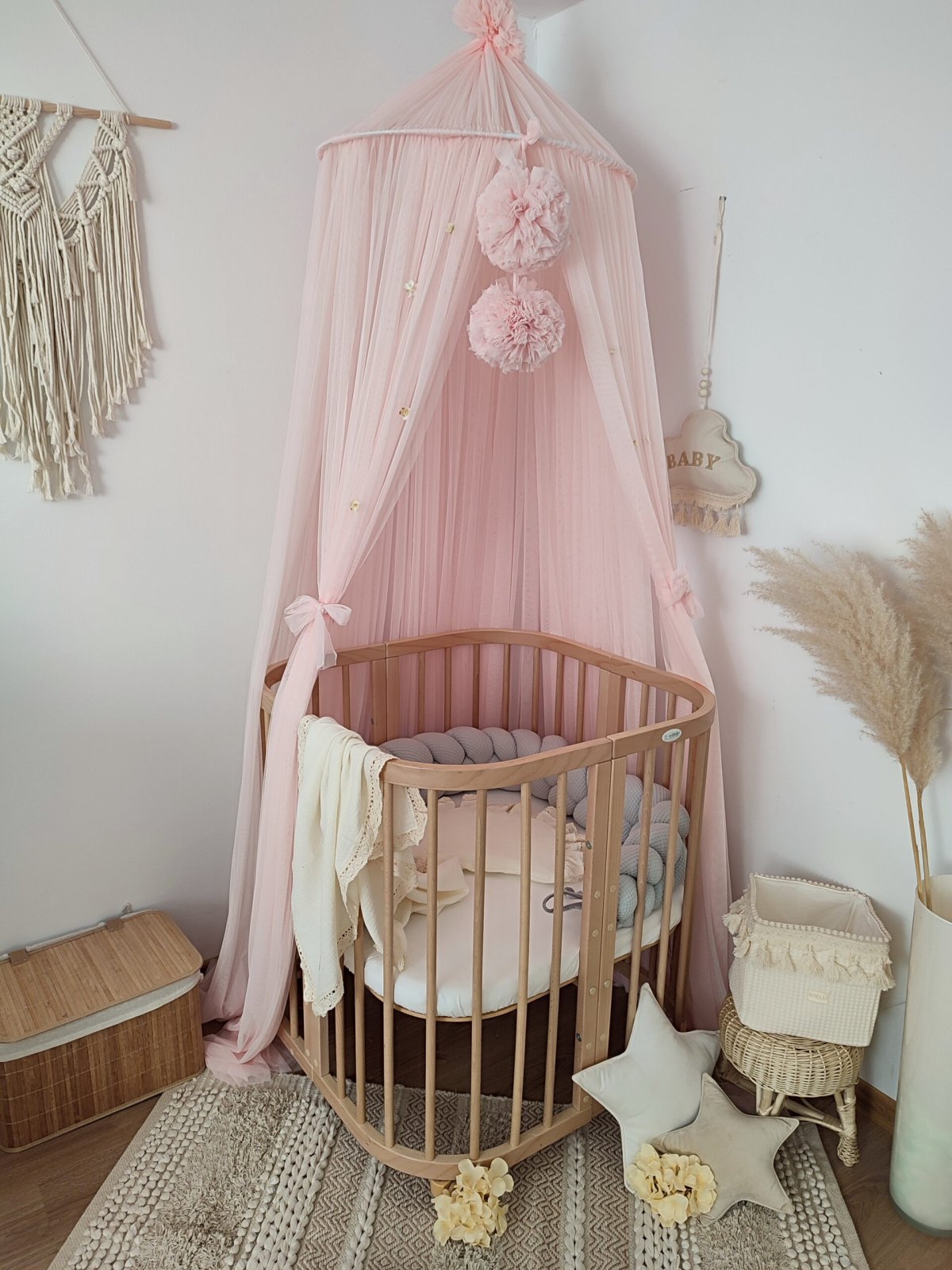 Tulle Canopy with Pompoms – Ceiling Mounted