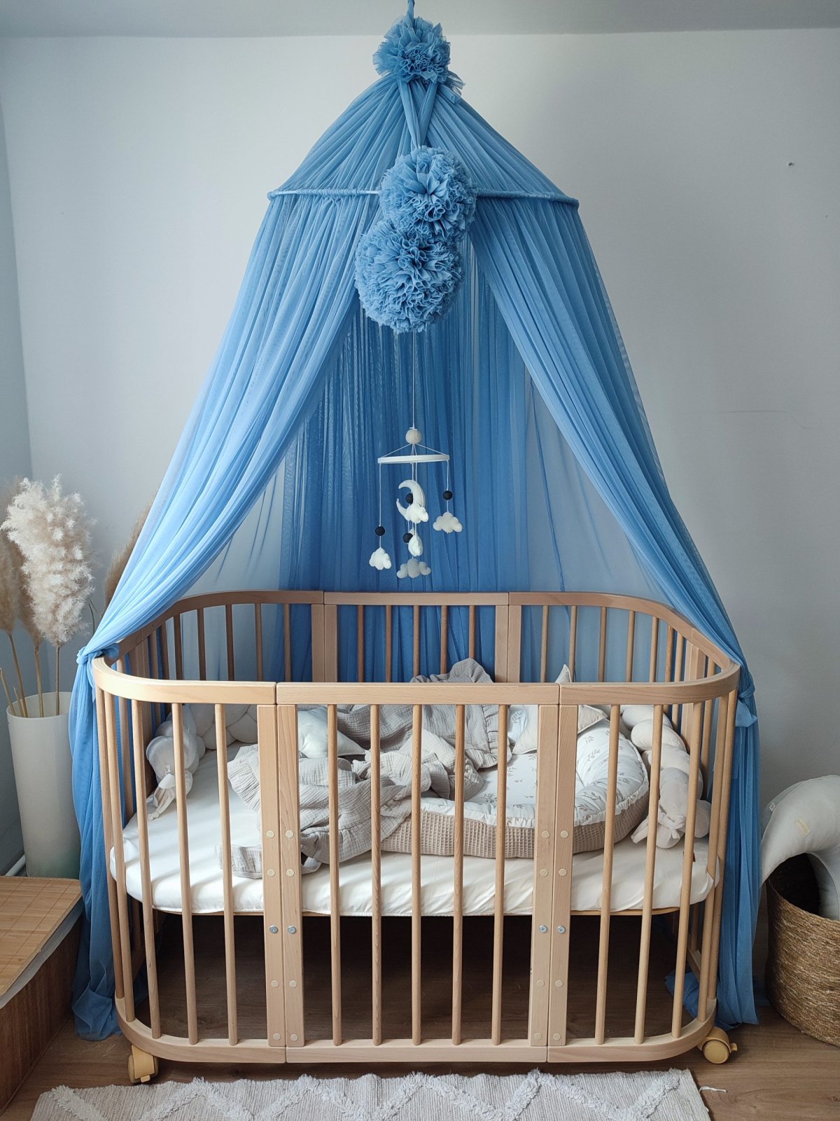 Tulle Canopy with Pompoms – Ceiling Mounted