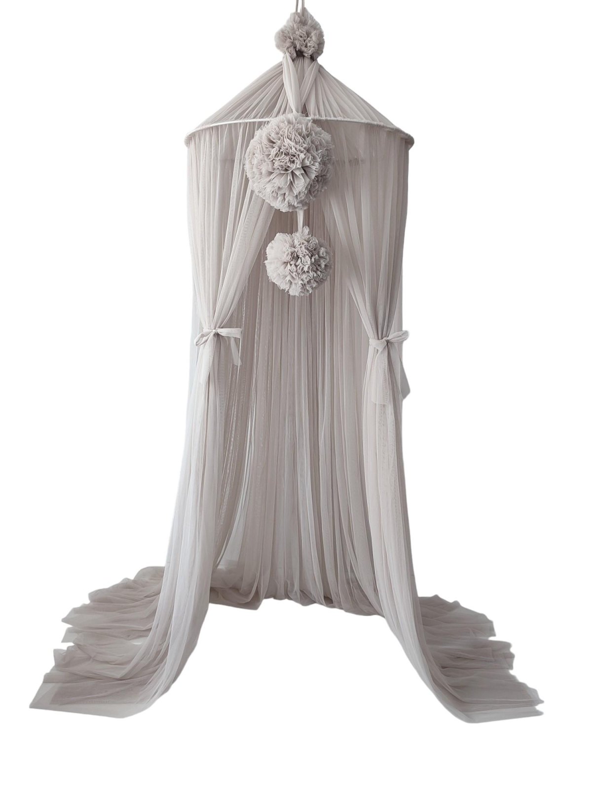 Tulle Canopy with Pompoms – Ceiling Mounted – Beige