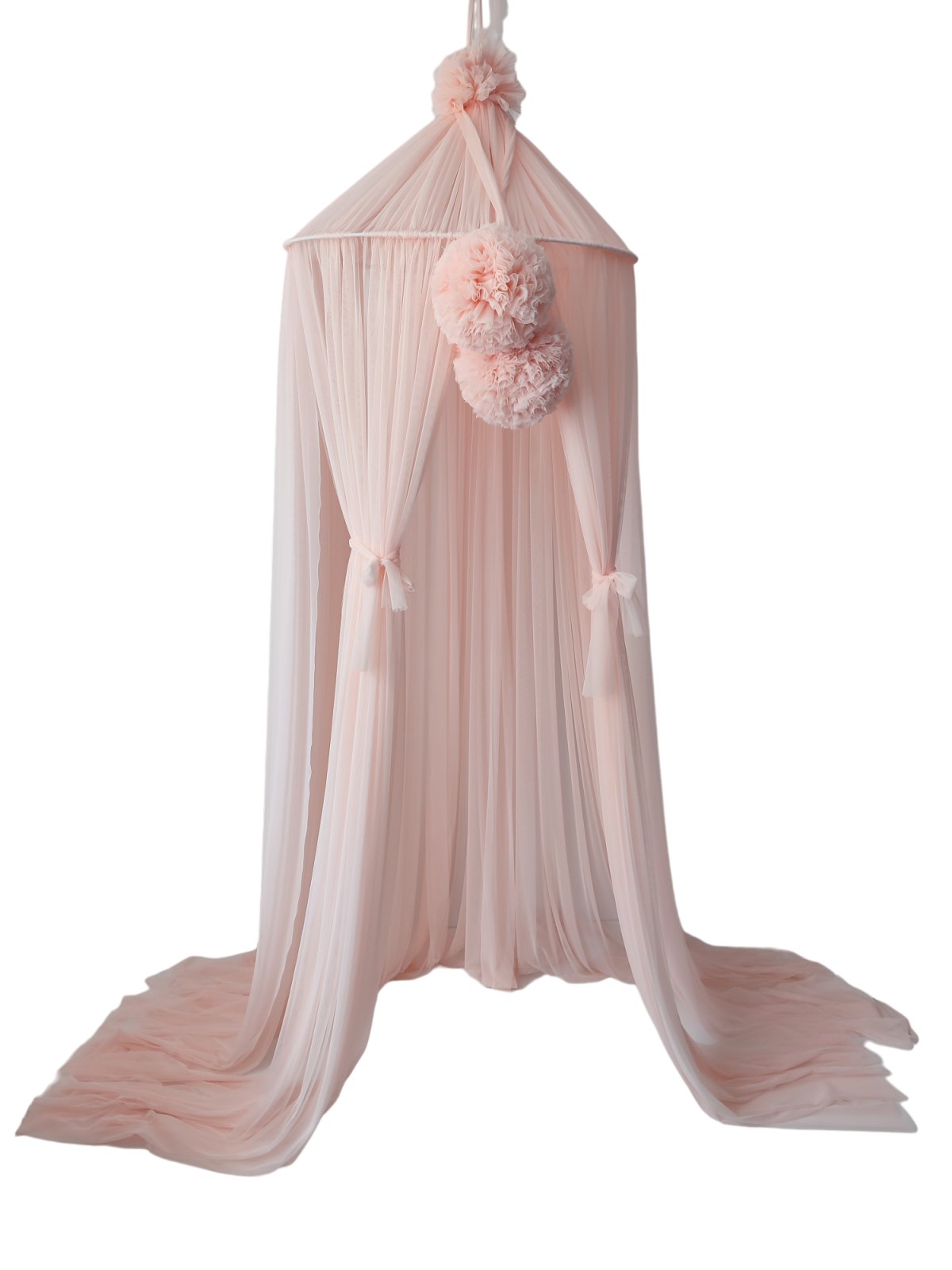 Tulle Canopy with Pompoms – Ceiling Mounted – Salmon
