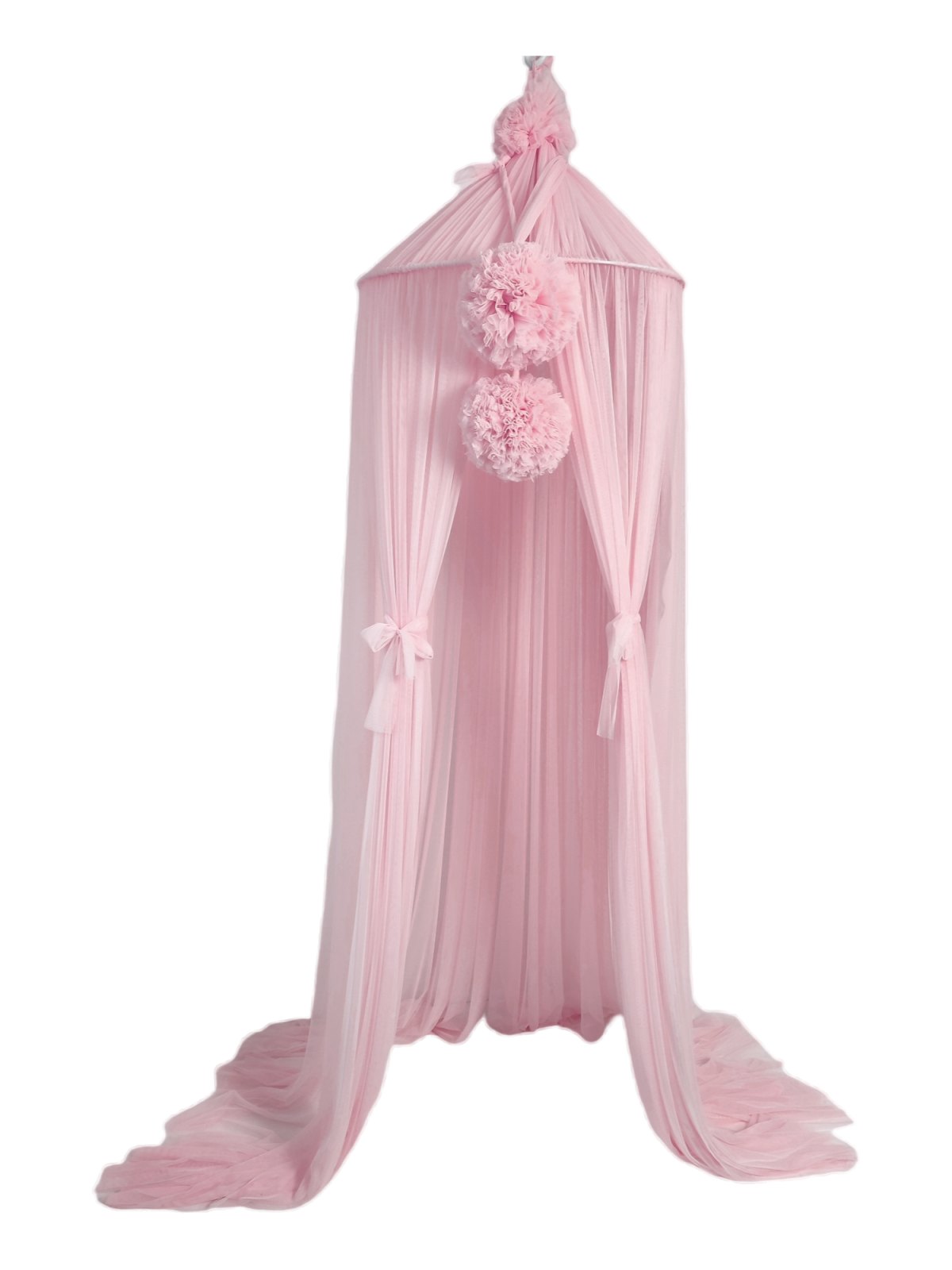 Tulle Canopy with Pompoms – Ceiling Mounted – Powder Pink