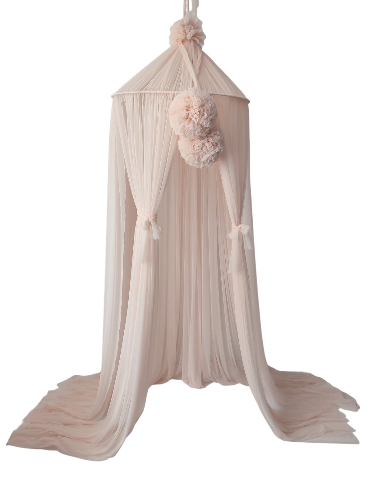 Tulle Canopy with Pompoms – Ceiling Mounted – Tea Rose