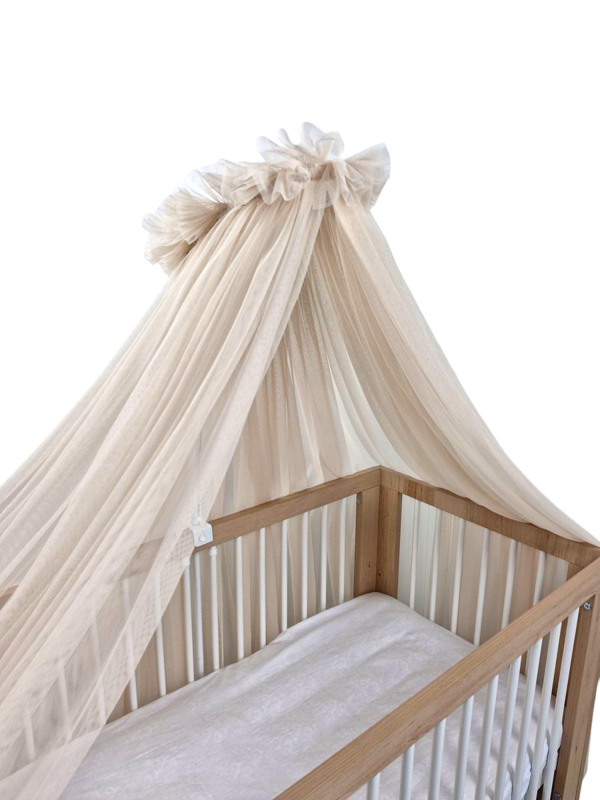 Tulle Bed Canopy with Frame – Warm Beige