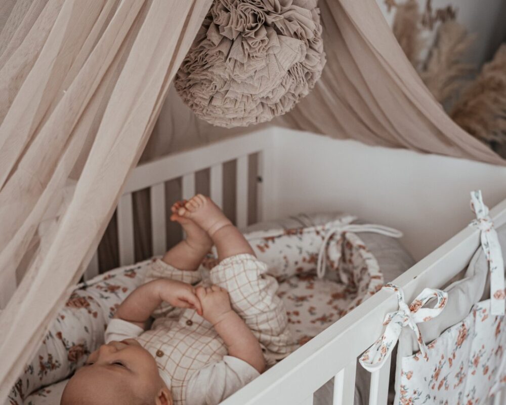 Tulle Bed Canopy with Pompoms and Frame