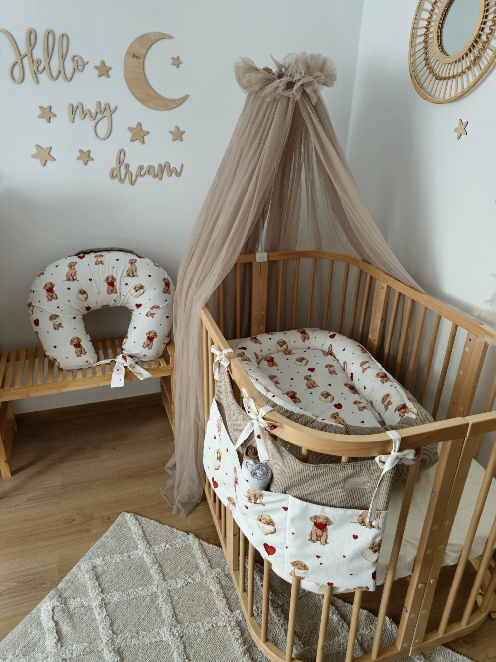 Tulle Bed Canopy with Pompoms and Frame