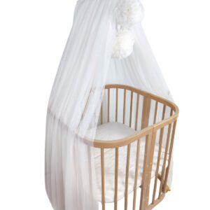 Tulle Bed Canopy with Pompoms and Frame