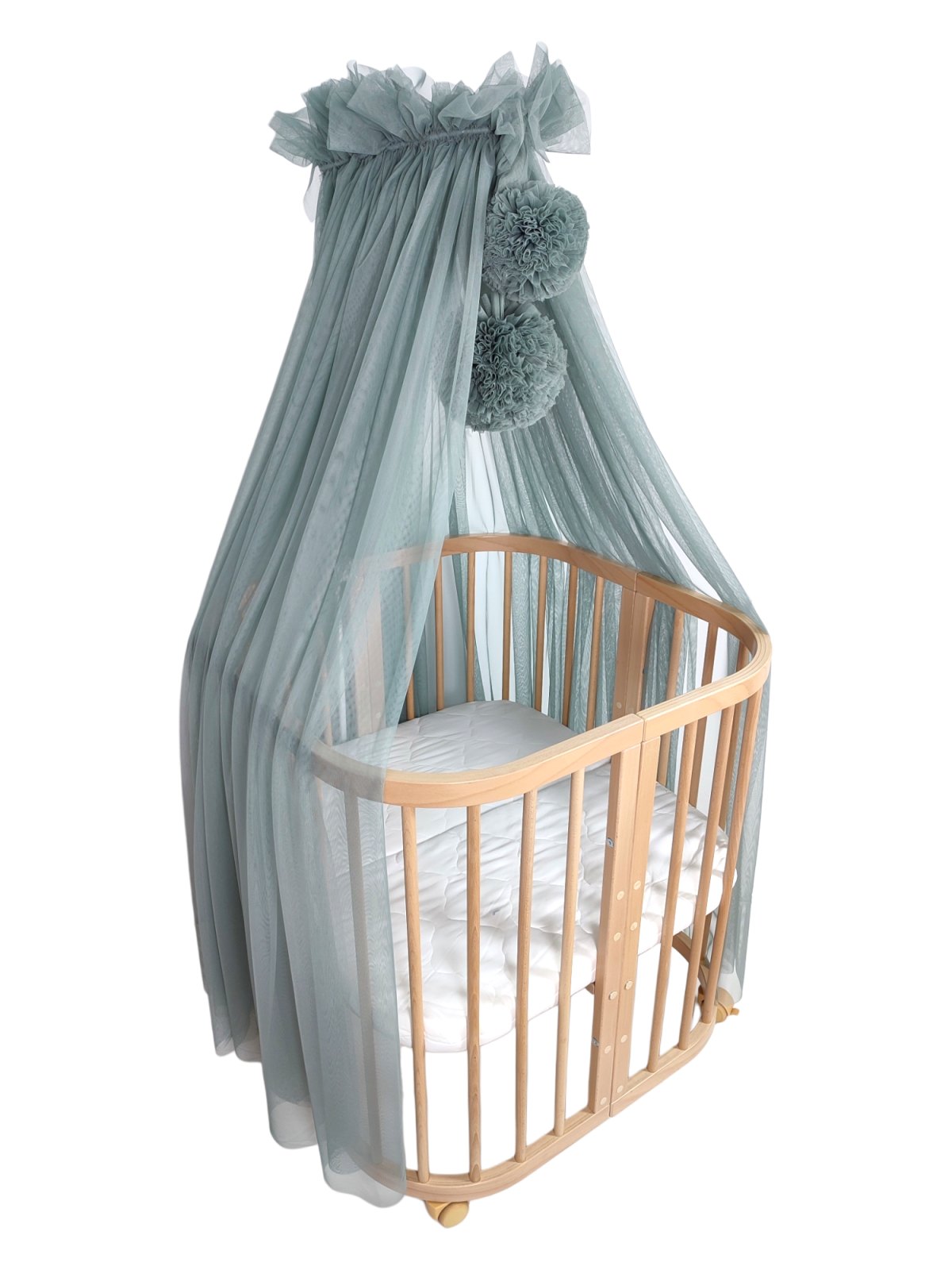 Tulle Bed Canopy with Pompoms and Frame – Khaki