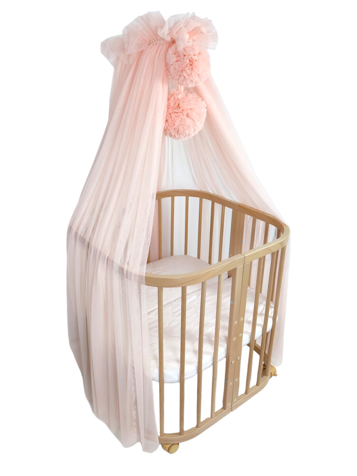 Tulle Bed Canopy with Pompoms and Frame – Salmon