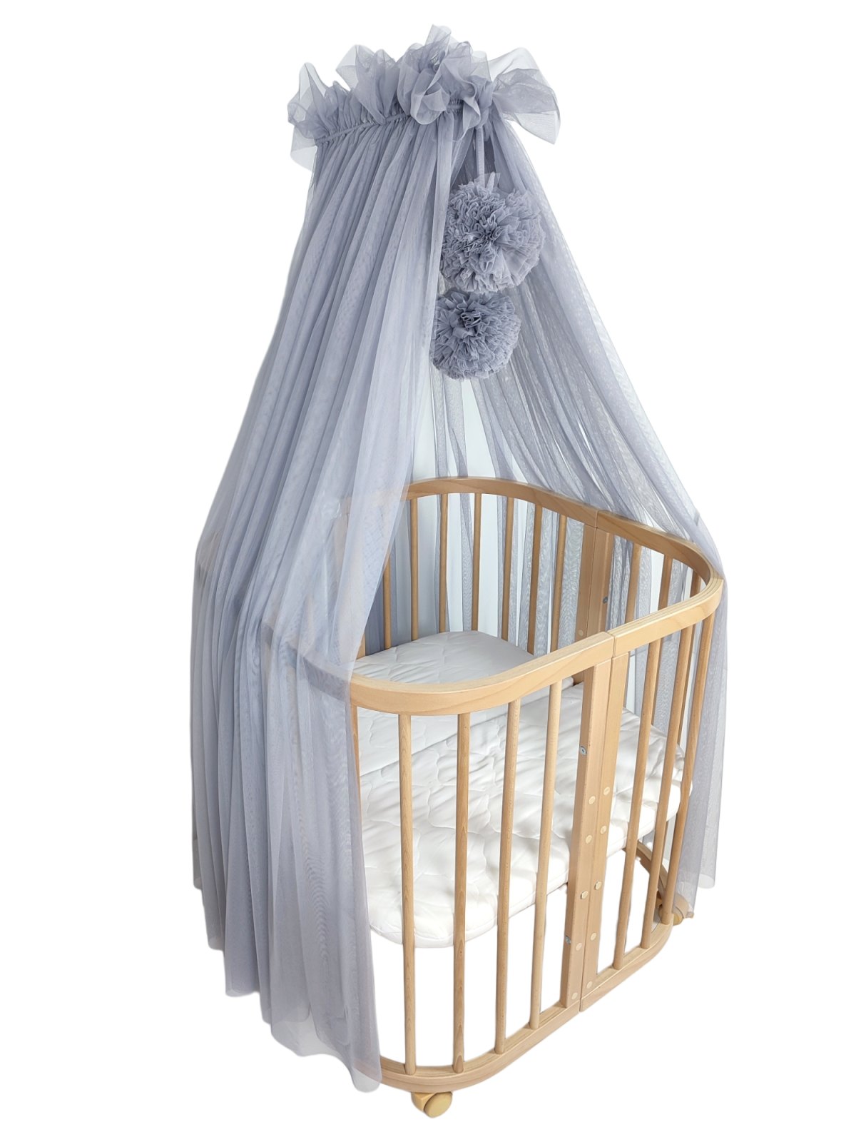 Tulle Bed Canopy with Pompoms and Frame – Dove Blue