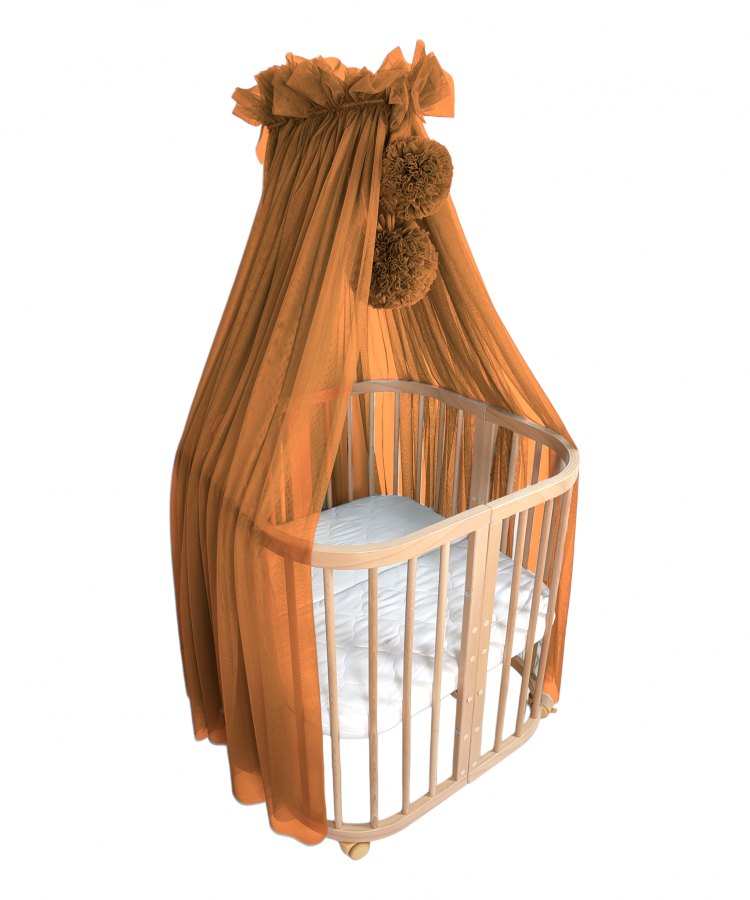 Tulle Bed Canopy with Pompoms and Frame – Cinnamon