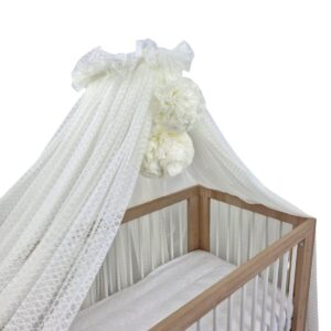 Wave Tulle Bed Canopy with Pompoms and Frame