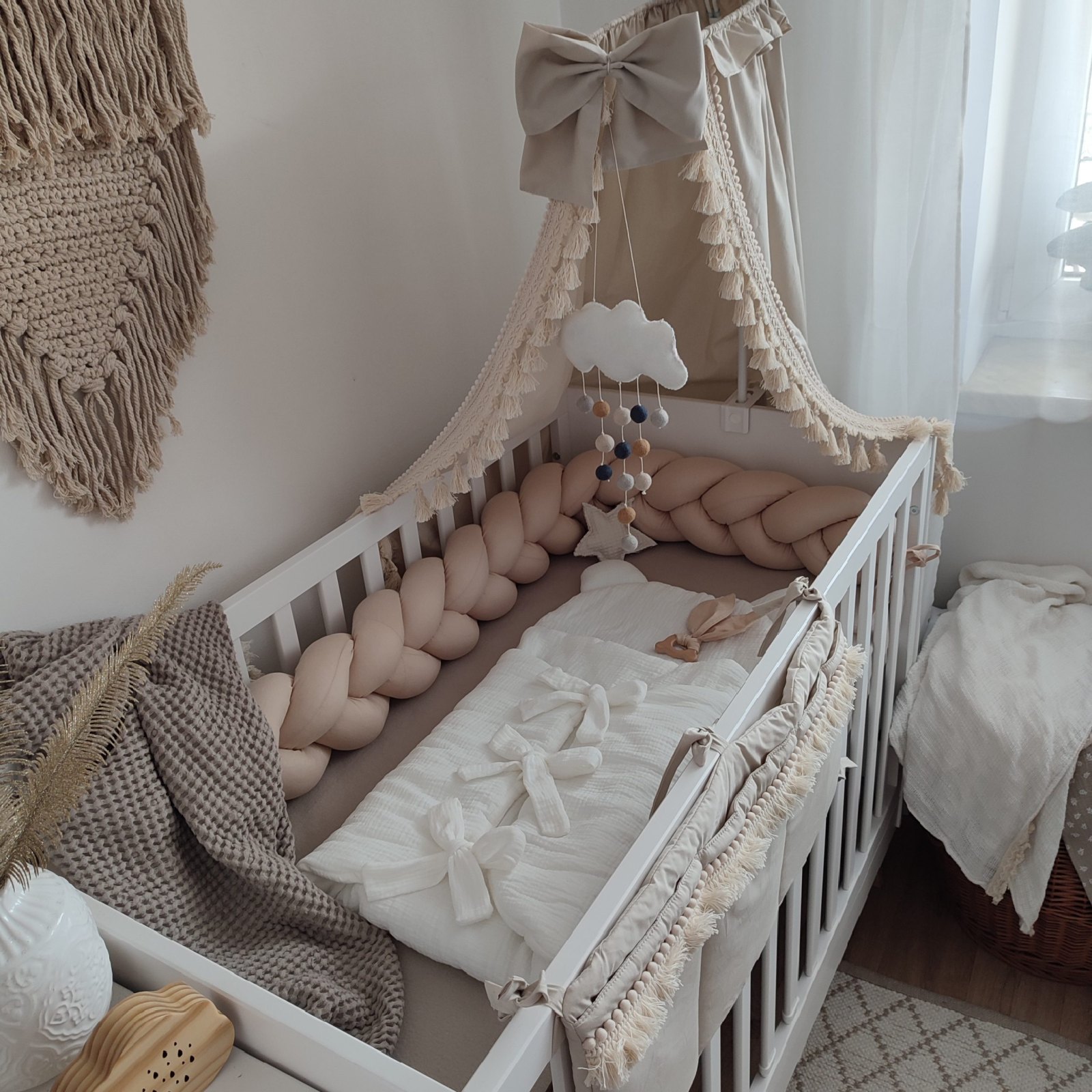 Boho Cotton Bed Canopy with Frame Boho Cotton Bed Canopy with Frame