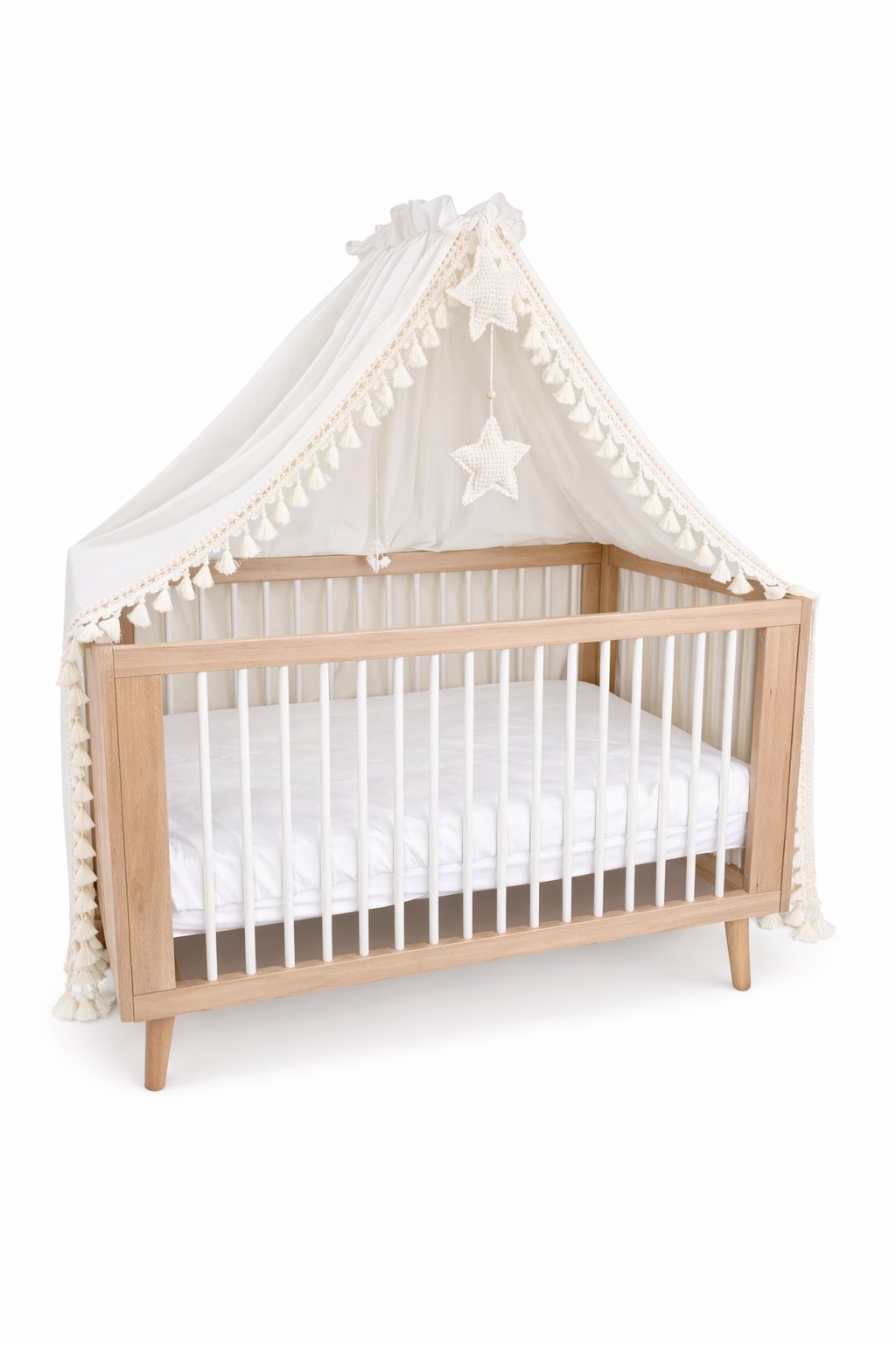 Boho Cotton Bed Canopy with Frame – Cream Boho Cotton Bed Canopy with Frame – Cream