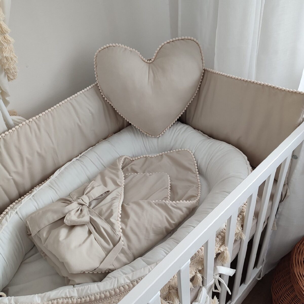Boho Cot Bumper with Pompoms