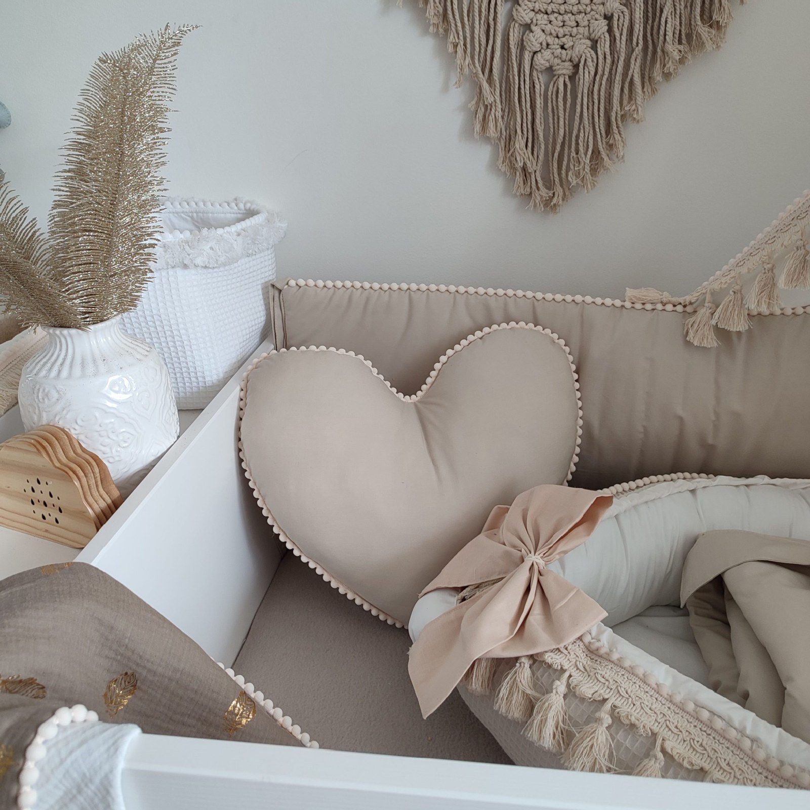 Boho Cot Bumper with Pompoms