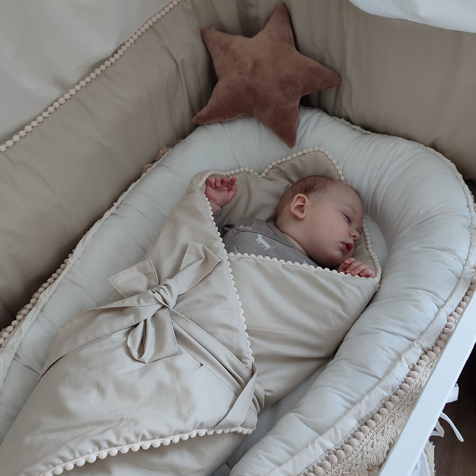 Boho Cot Bumper with Pompoms