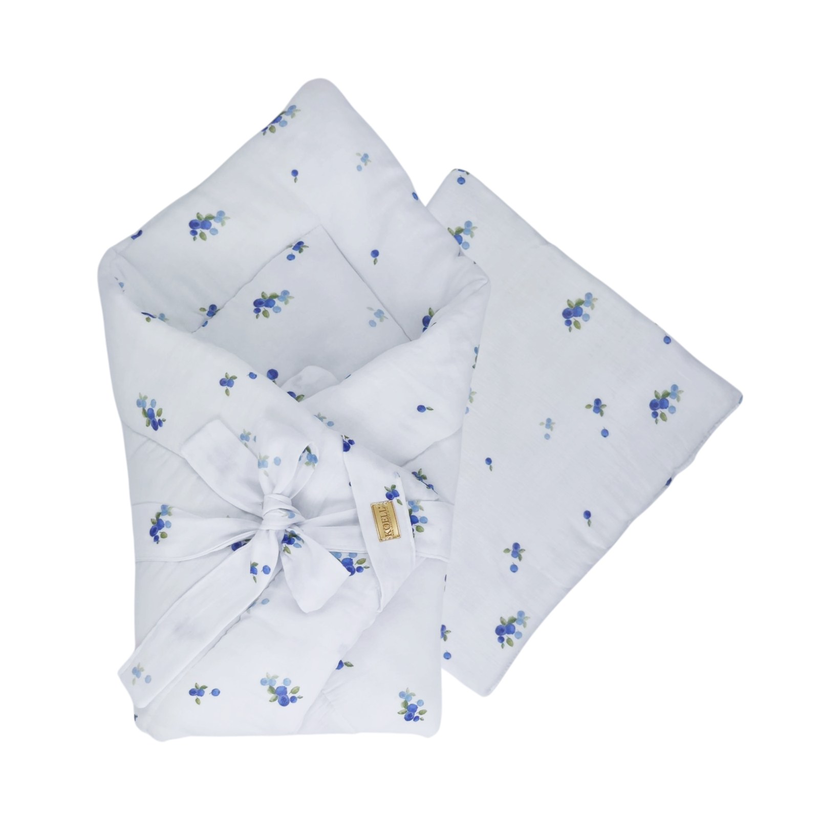 2-in-1 Swaddle Wrap 75 × 75 cm with Pillow 35 × 35 cm – Blueberries