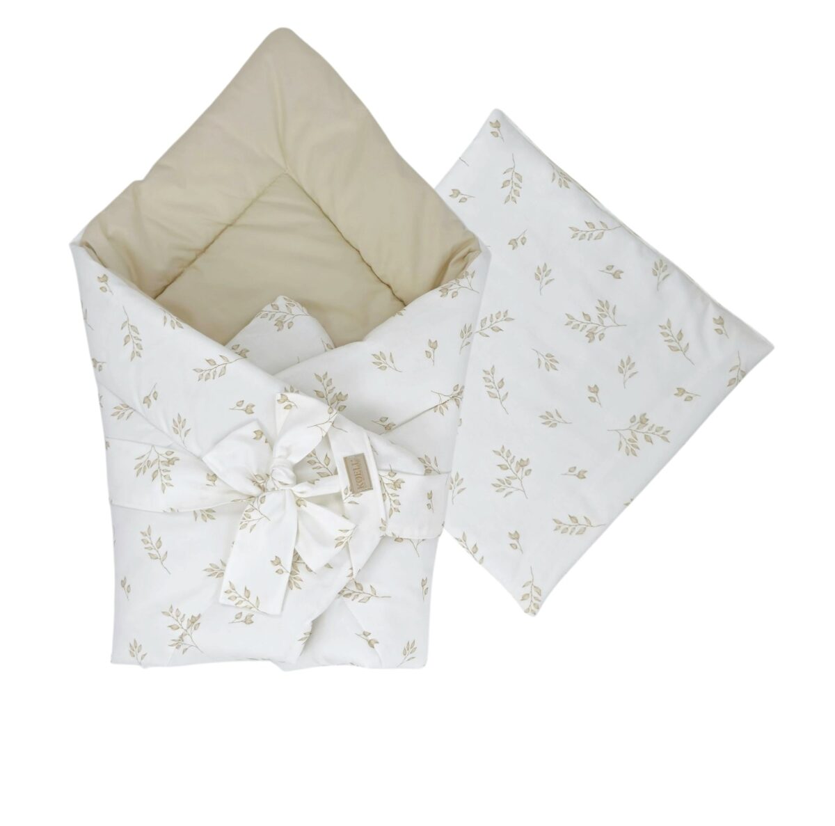2-in-1 Swaddle Wrap 75 × 75 cm with Pillow 35 × 35 cm – Boho Leaves