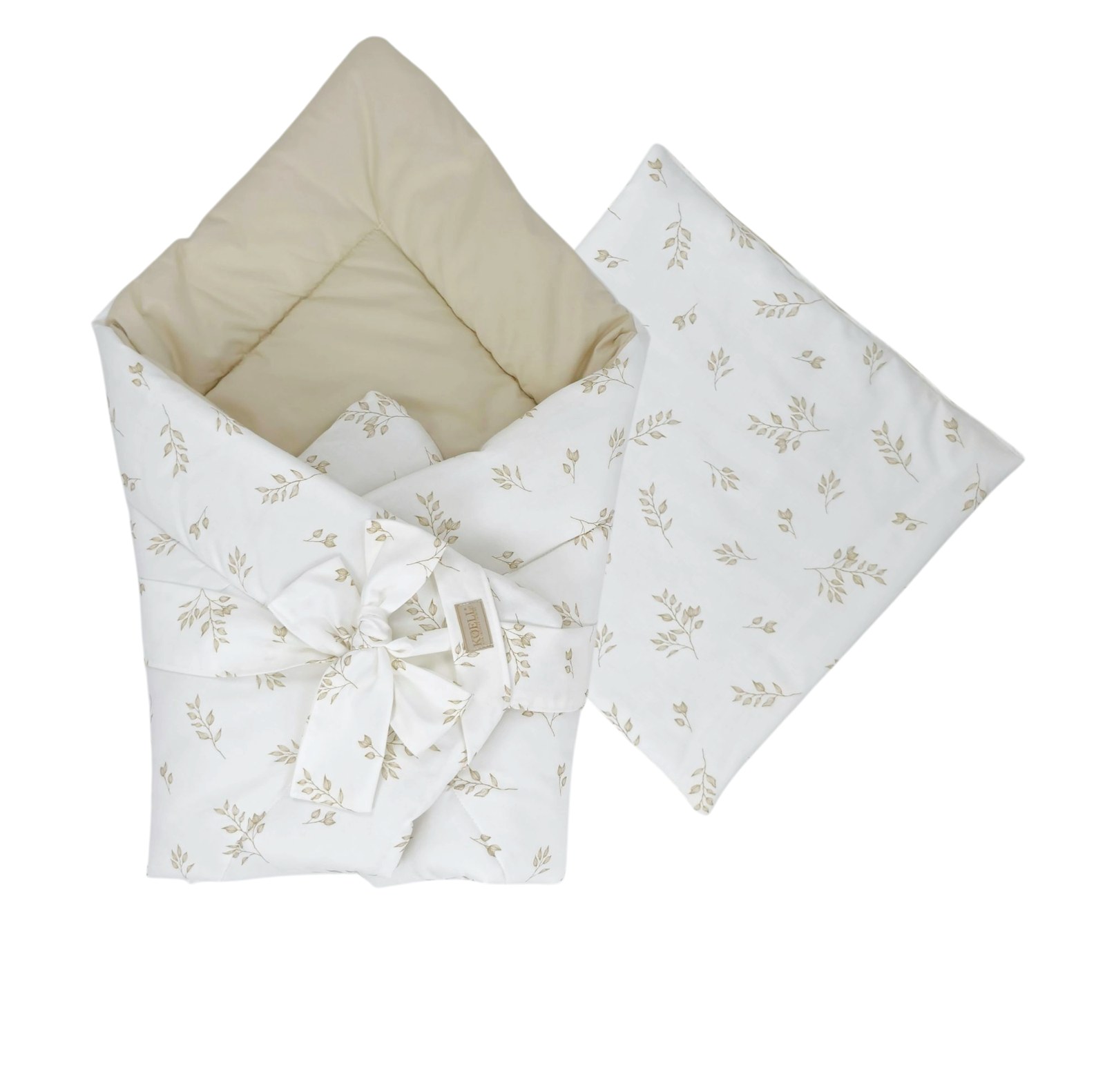 2-in-1 Swaddle Wrap 75 × 75 cm with Pillow 35 × 35 cm – Boho Leaves