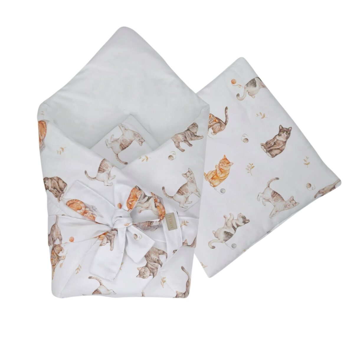2-in-1 Swaddle Wrap 75 × 75 cm with Pillow 35 × 35 cm – Kittens
