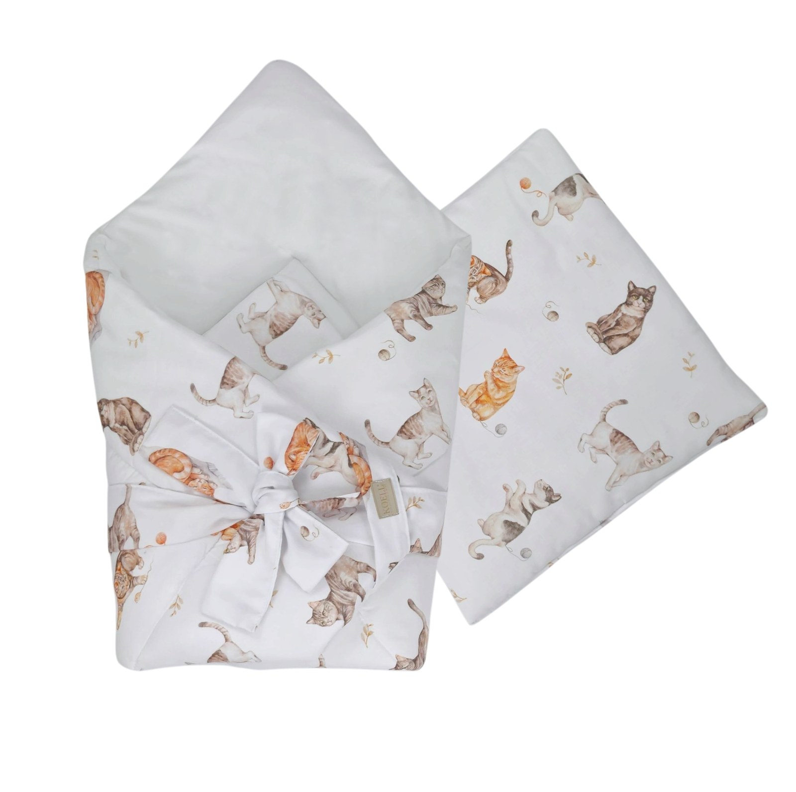 2-in-1 Swaddle Wrap 75 × 75 cm with Pillow 35 × 35 cm – Kittens