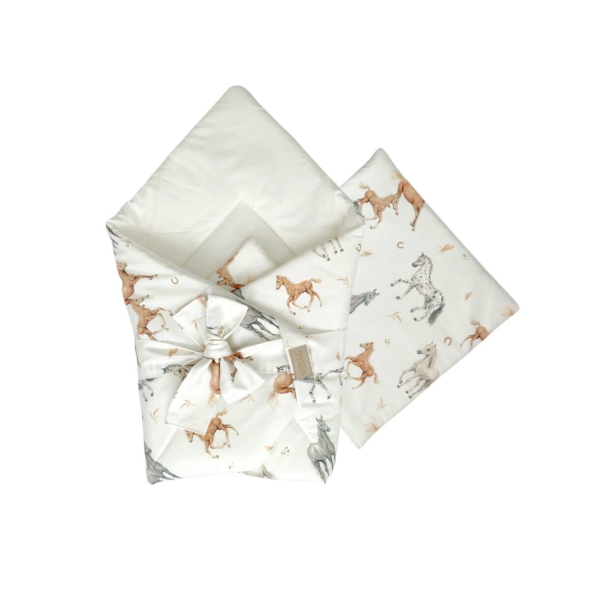 2-in-1 Swaddle Wrap 75 × 75 cm with Pillow 35 × 35 cm – Horses