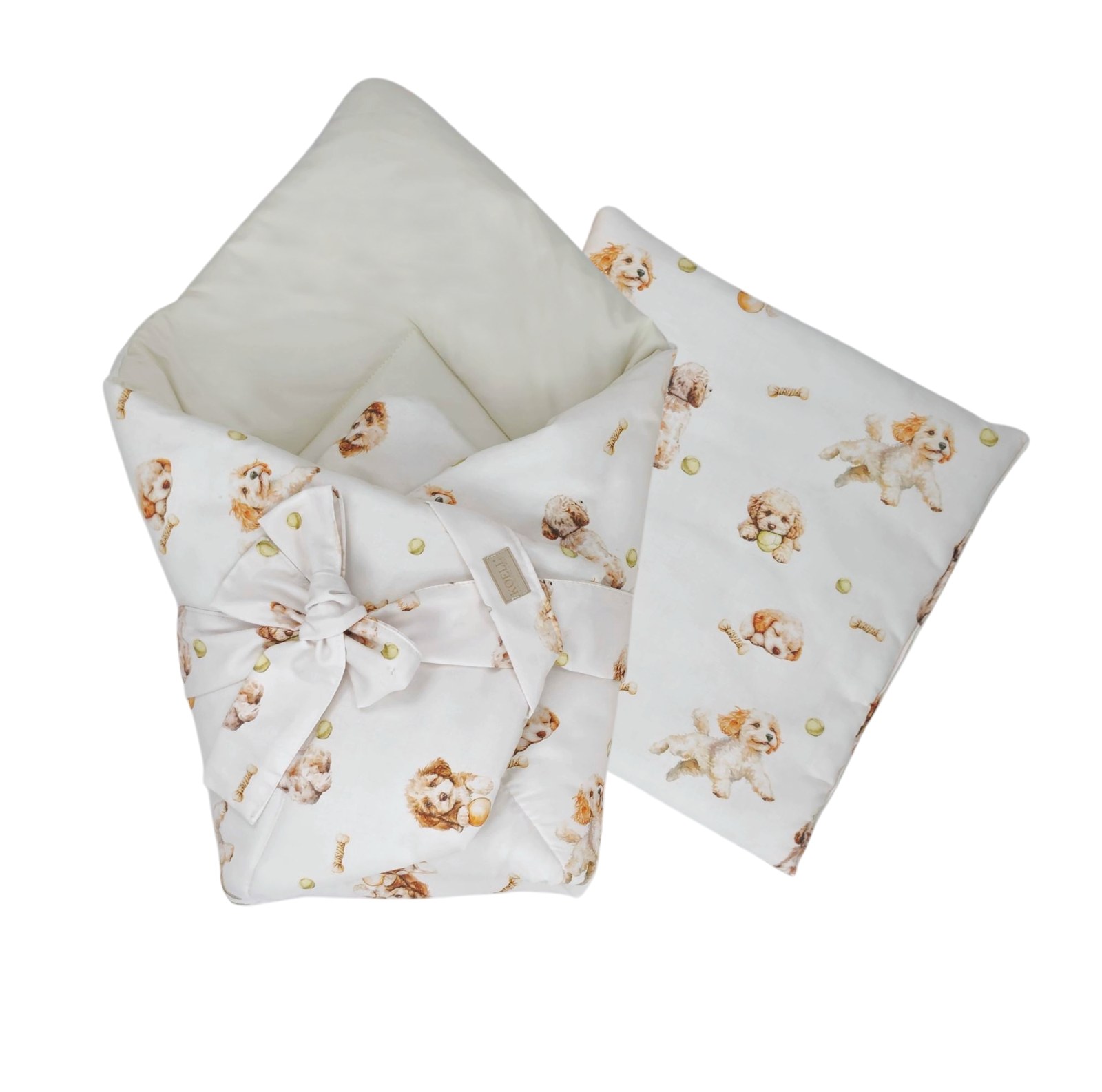 2-in-1 Swaddle Wrap 75 × 75 cm with Pillow 35 × 35 cm – Puppy Love