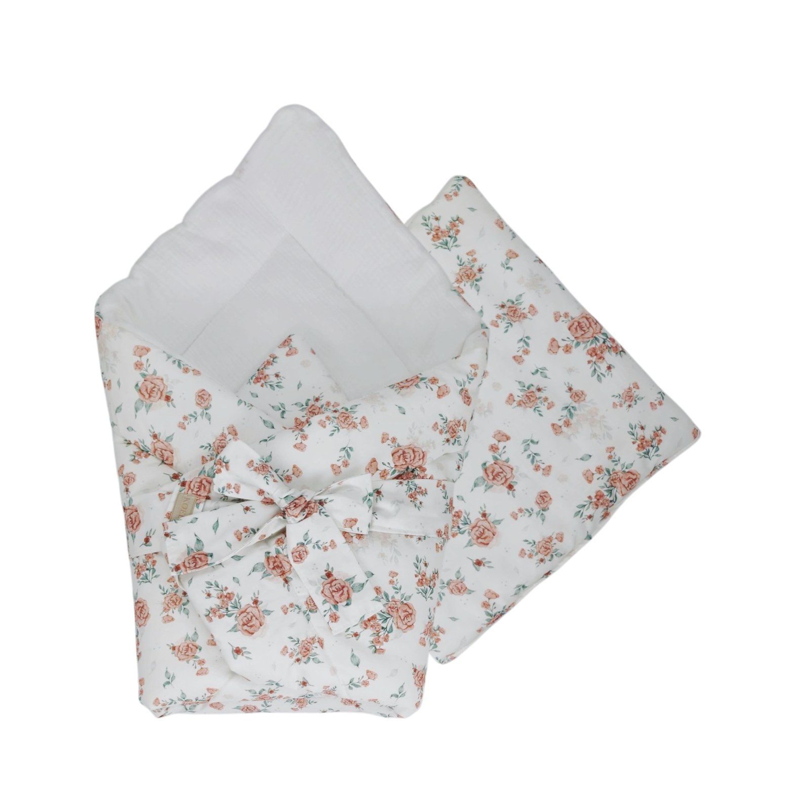 2-in-1 Swaddle Wrap 75 × 75 cm with Pillow 35 × 35 cm – Roses