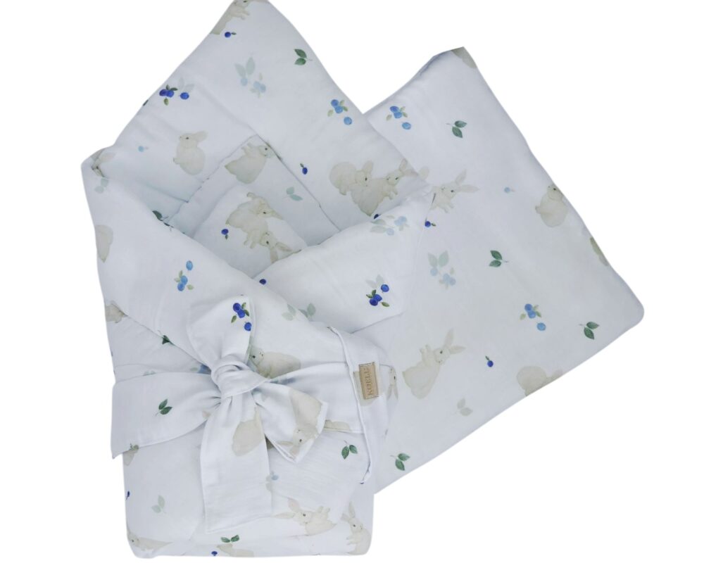 2-in-1 Swaddle Wrap 75 × 75 cm with Pillow 35 × 35 cm – Forest Bunnies