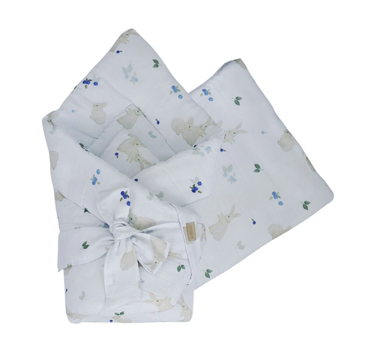 2-in-1 Swaddle Wrap 75 × 75 cm with Pillow 35 × 35 cm – Forest Bunnies