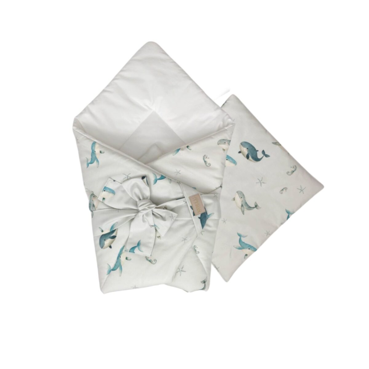 2-in-1 Swaddle Wrap 75 × 75 cm with Pillow 35 × 35 cm – Whales