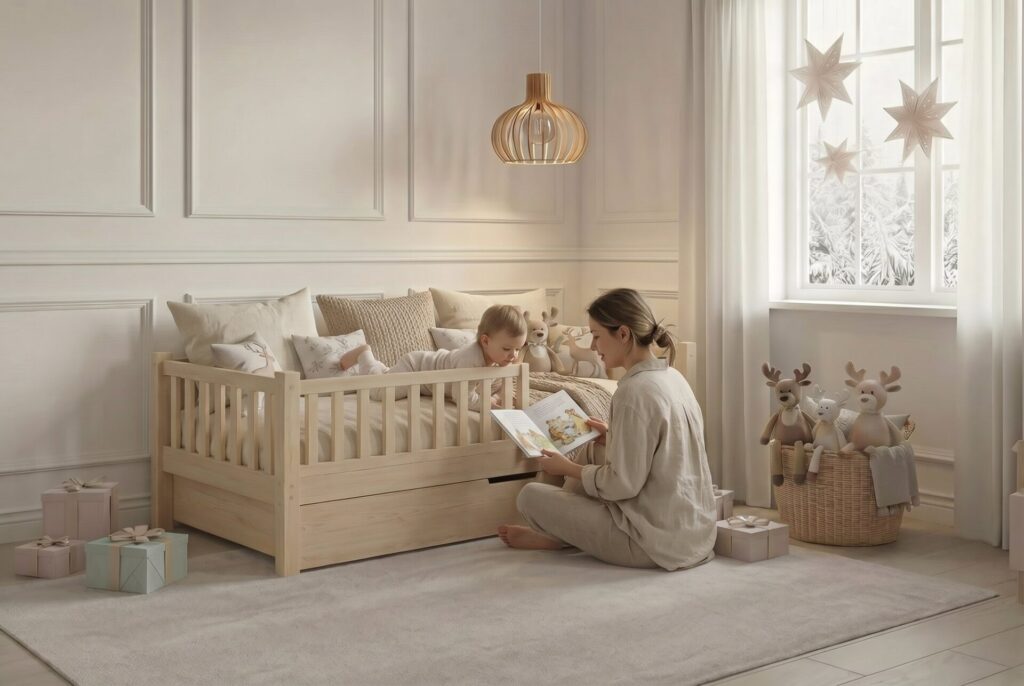 ANELLA Children’s Bed with Drawer with parent and child
