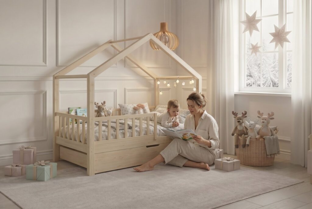 SELVIA Children’s Bed with Drawer with parent and child