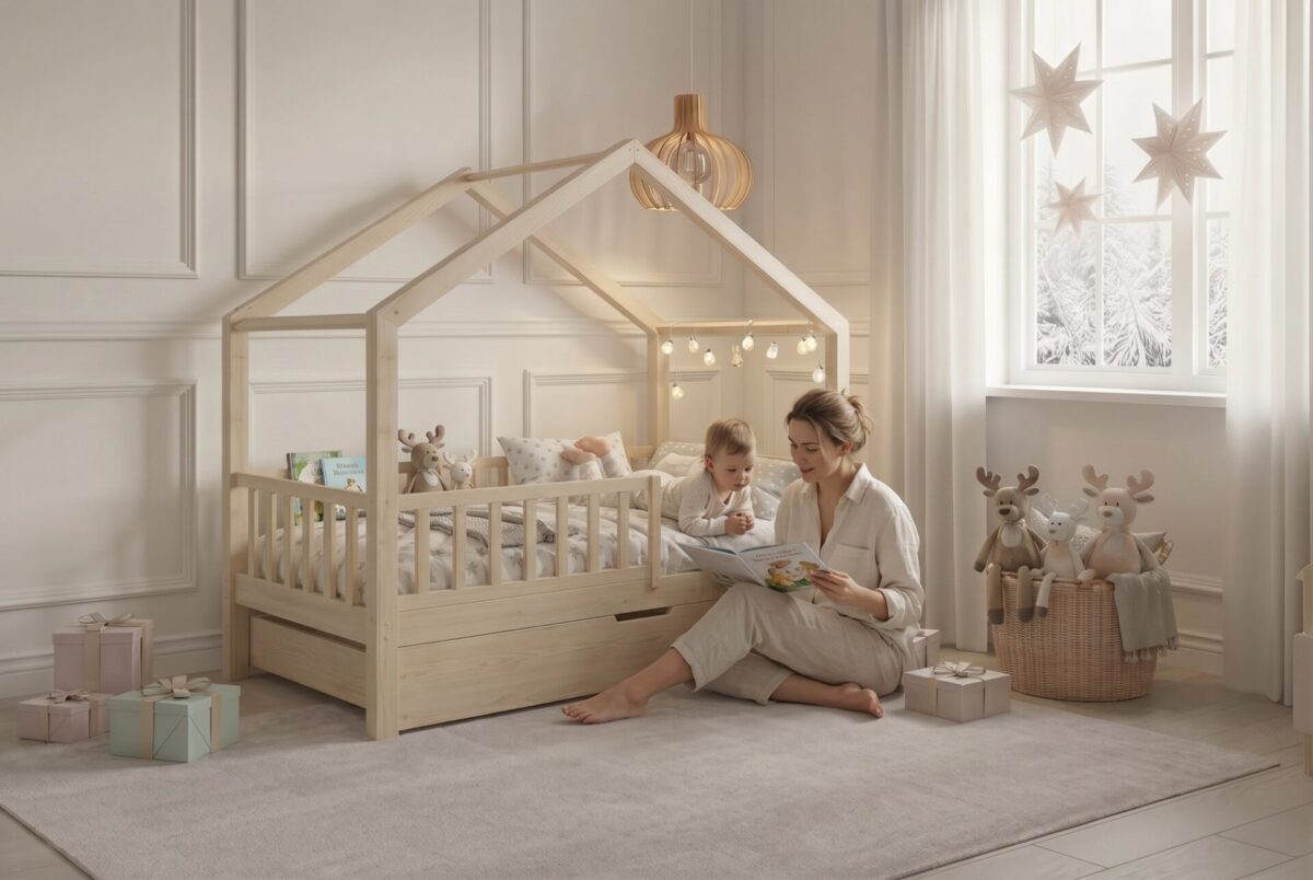 SELVIA Children’s Bed with Drawer with parent and child