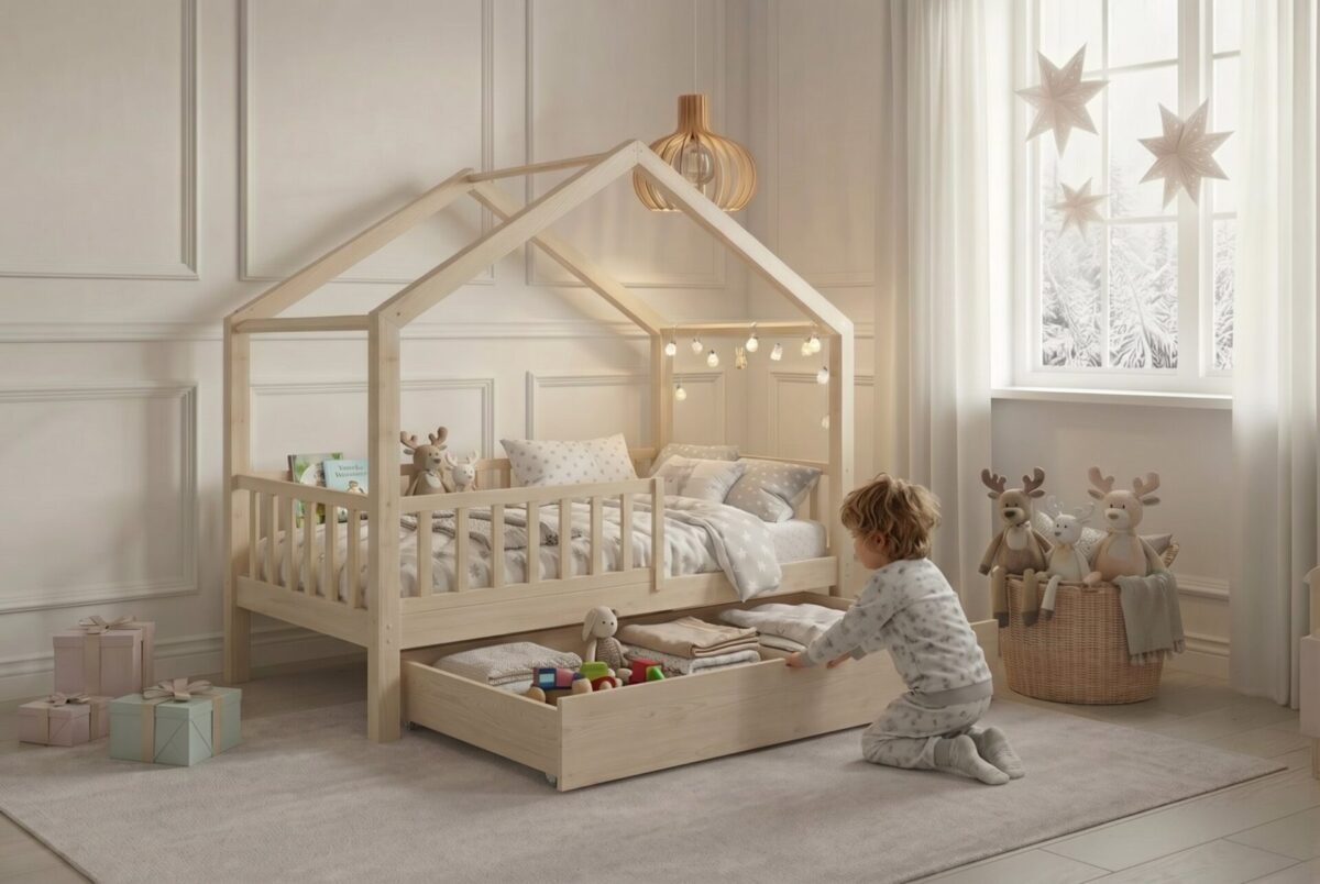 Child in the SELVIA Children’s Bed with Drawer