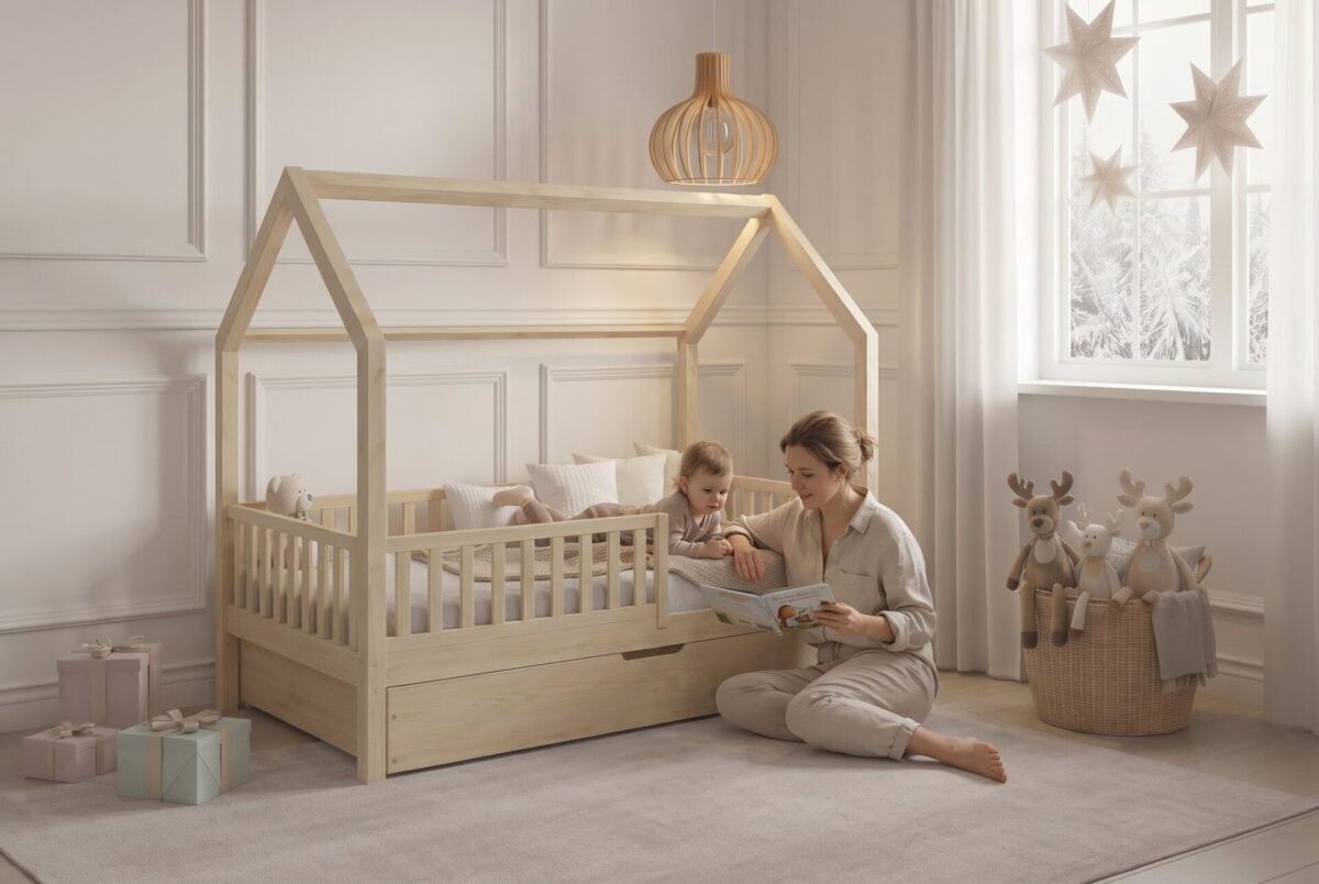 SOLETTA Children’s Bed with Drawer with parent and child