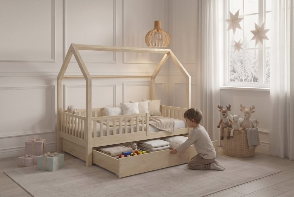 Child in the SOLETTA Children’s Bed with Drawer