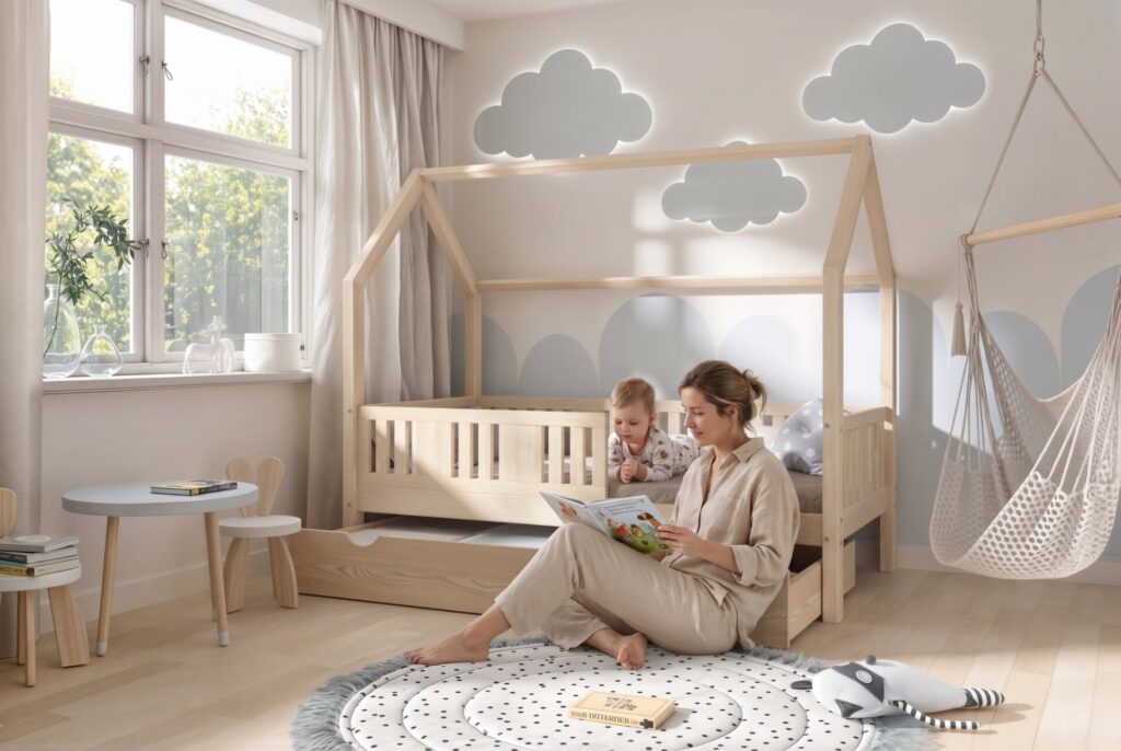 STELLIA Children’s Bed with Drawer with parent and child