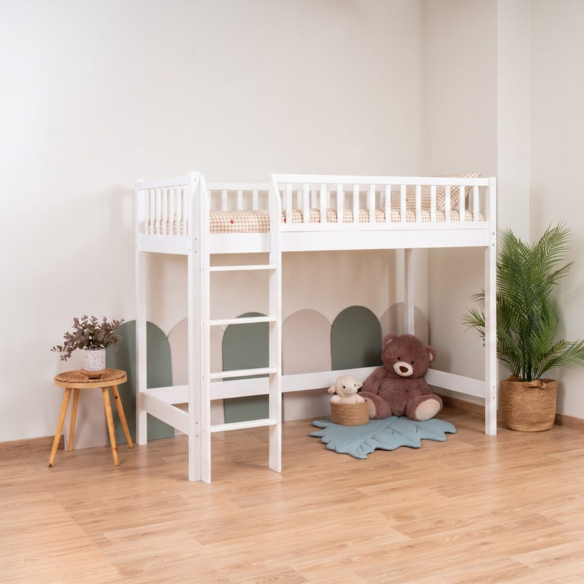 KOSMO Loft Bed – white (1) KOSMO Loft Bed in pine wood, white