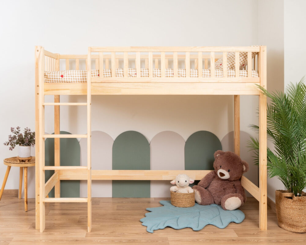 KOSMO Loft Bed – natural pine (2) KOSMO Loft Bed in pine wood, natural pine