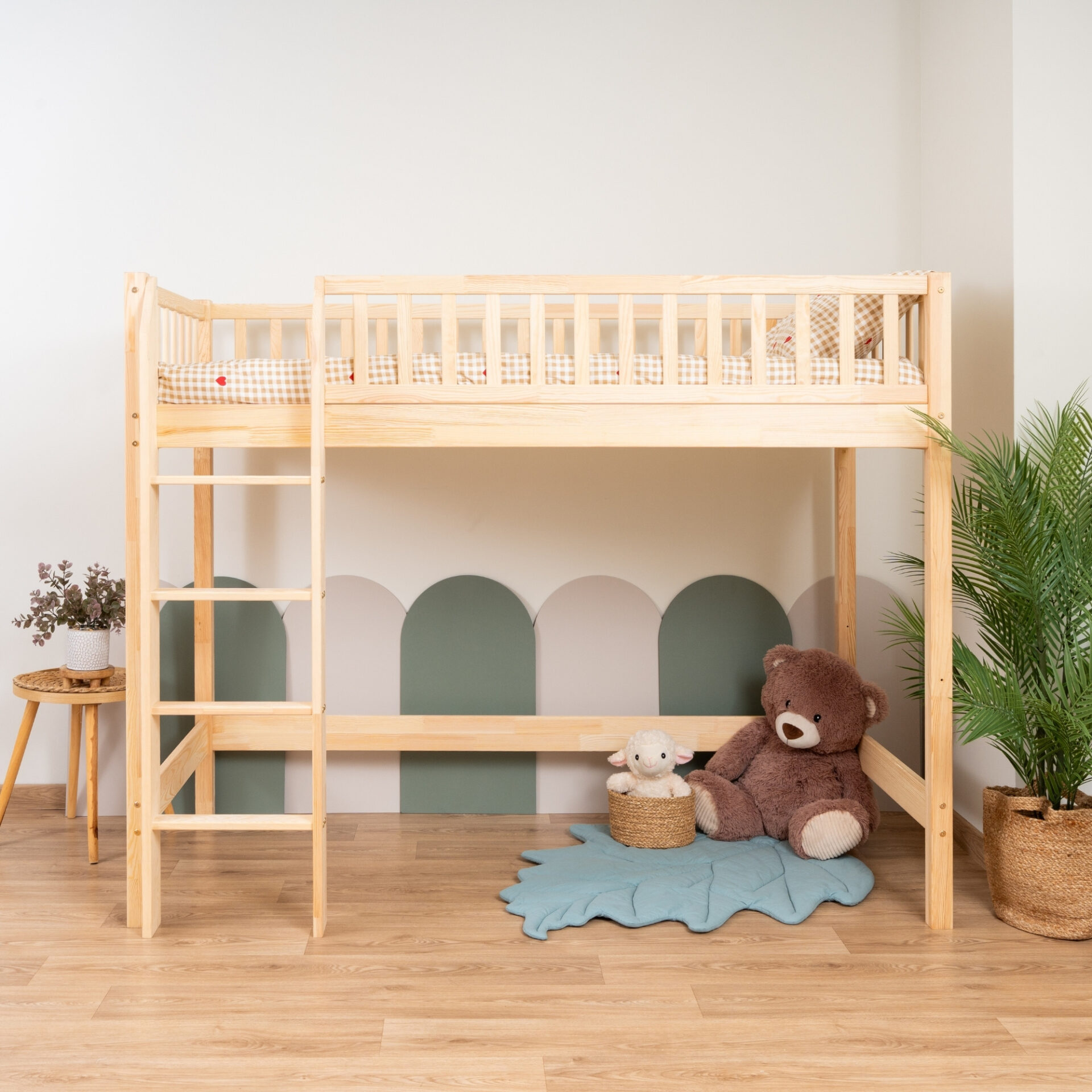 KOSMO Loft Bed – natural pine (2) KOSMO Loft Bed in pine wood, natural pine