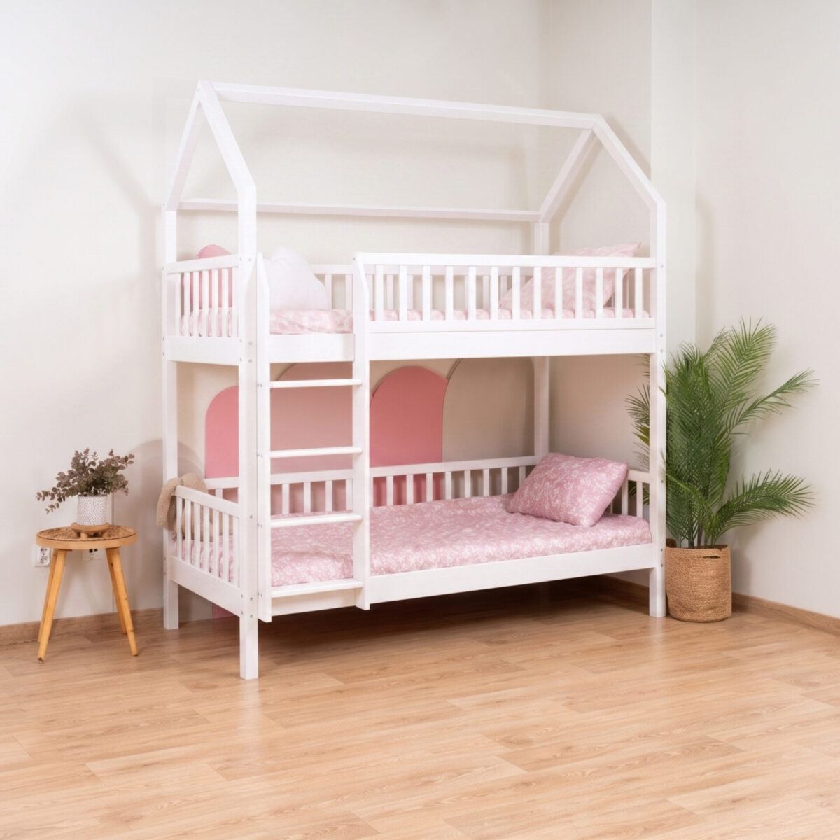 KOSMO Long Bunk Bed in pine wood, white
