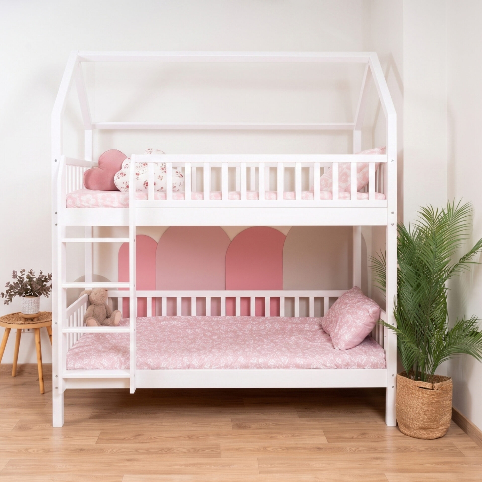 KOSMO Long Bunk Bed in pine wood, white