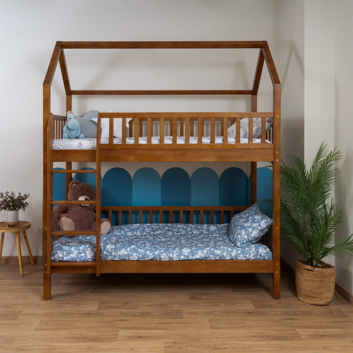 KOSMO Long Bunk Bed in pine wood, Retro